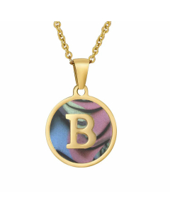 Fashion Round Letter Shell Inlaid Stainless Steel Plating Necklace -Multi-color-B
