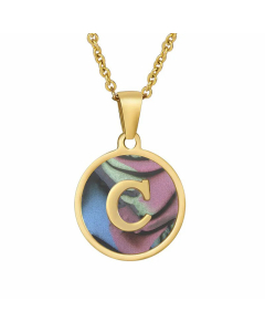 Fashion Round Letter Shell Inlaid Stainless Steel Plating Necklace -Multi-color-C
