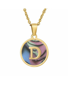 Fashion Round Letter Shell Inlaid Stainless Steel Plating Necklace -Multi-color-D