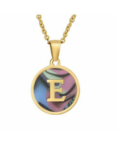 Fashion Round Letter Shell Inlaid Stainless Steel Plating Necklace -Multi-color-E