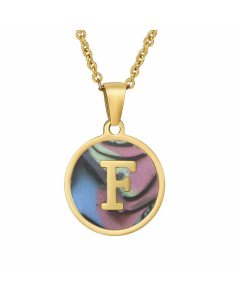 Fashion Round Letter Shell Inlaid Stainless Steel Plating Necklace -Multi-color-F