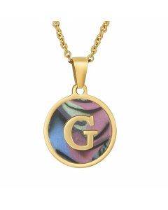 Fashion Round Letter Shell Inlaid Stainless Steel Plating Necklace -Multi-color-G