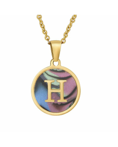 Fashion Round Letter Shell Inlaid Stainless Steel Plating Necklace -Multi-color-H