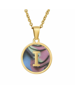 Fashion Round Letter Shell Inlaid Stainless Steel Plating Necklace -Multi-color-I