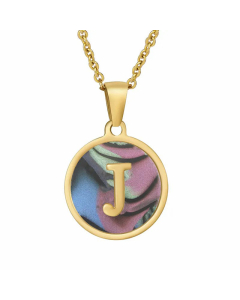 Fashion Round Letter Shell Inlaid Stainless Steel Plating Necklace -Multi-color-J