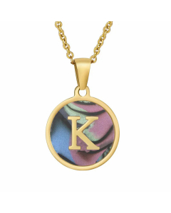 Fashion Round Letter Shell Inlaid Stainless Steel Plating Necklace -Multi-color-K