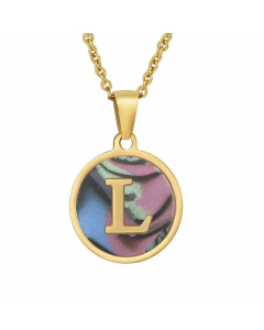 Fashion Round Letter Shell Inlaid Stainless Steel Plating Necklace -Multi-color-L