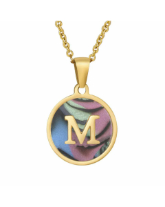 Fashion Round Letter Shell Inlaid Stainless Steel Plating Necklace -Multi-color-M