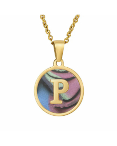 Fashion Round Letter Shell Inlaid Stainless Steel Plating Necklace -Multi-color-P