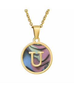 Fashion Round Letter Shell Inlaid Stainless Steel Plating Necklace -Multi-color-U