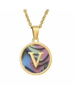 Fashion Round Letter Shell Inlaid Stainless Steel Plating Necklace -Multi-color-V