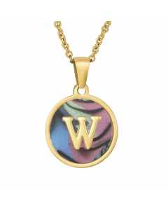 Fashion Round Letter Shell Inlaid Stainless Steel Plating Necklace -Multi-color-W