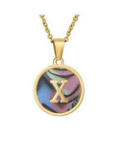 Fashion Round Letter Shell Inlaid Stainless Steel Plating Necklace -Multi-color-X
