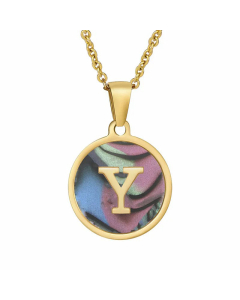 Fashion Round Letter Shell Inlaid Stainless Steel Plating Necklace -Multi-color-Y