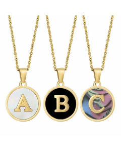 Fashion Round Letter Shell Inlaid Stainless Steel Plating Necklace 