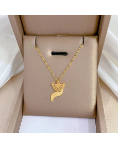Classic Round Heart Inlay shell Titanium Steel Plating Pendant Necklace -Gold Color-01