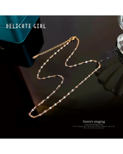 Plain Solid Color LiP Chain Stainless Steel Plating O-Ring Chain Necklace -Rose Gold Color-01