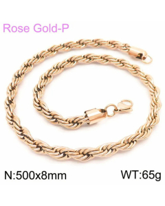 Plain Solid Color Mutil-Size Twist Chain Titanium Steel Plating Necklace Colorza-50cm-8mm