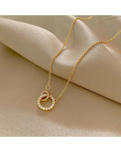 Classic Circle Titanium Steel Inlay Rhinestones Pendant Necklace Colorza