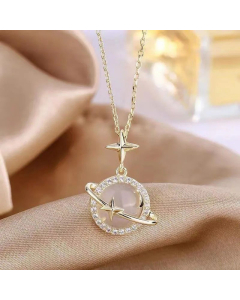 Refined Star Moon Stainless Steel Inlay Rhinestones Pendant Necklace Colorza
