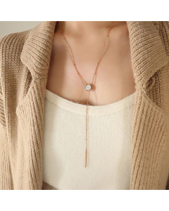 Fashion Sun Inlay Zircon Sweater Chain Titanium Steel Necklace