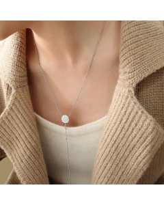 Fashion Sun Inlay Zircon Sweater Chain Titanium Steel Necklace