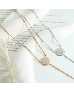 Fashion Sun Inlay Zircon Sweater Chain Titanium Steel Necklace