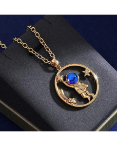 Chinoiserie Cartoon Character Plating Pendant Necklace Titanium Steel Colorza-Gold Color-01