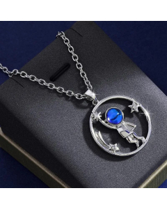 Chinoiserie Cartoon Character Plating Pendant Necklace Titanium Steel Colorza-Steel Color-01