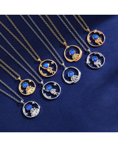 Chinoiserie Cartoon Character Plating Pendant Necklace Titanium Steel Colorza