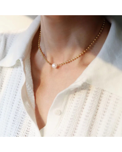 Fashion Solid Color Pearl Titanium Steel Necklace Colorza