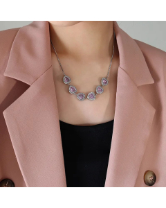 Luxurious Heart Shape Titanium Steel Inlay Zircon Necklace Colorza 