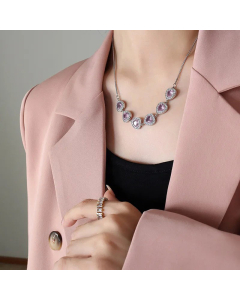 Luxurious Heart Shape Titanium Steel Inlay Zircon Necklace Colorza 