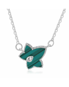 Minimalism Maple Leaf Titanium Steel Plating Rhinestones Necklace Colorza-Steel Color-01