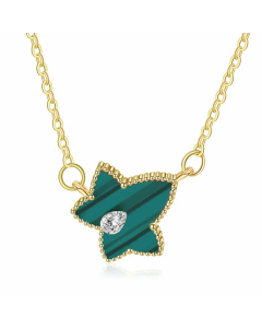 Minimalism Maple Leaf Titanium Steel Plating Rhinestones Necklace Colorza-Gold Color-01