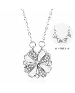 Pastoral Four-Leaf Clover  Titanium Steel Rhinestones Pendant Necklace Colorza