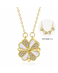 Pastoral Four-Leaf Clover  Titanium Steel Rhinestones Pendant Necklace Colorza
