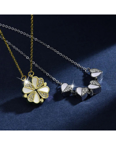 Pastoral Four-Leaf Clover  Titanium Steel Rhinestones Pendant Necklace Colorza