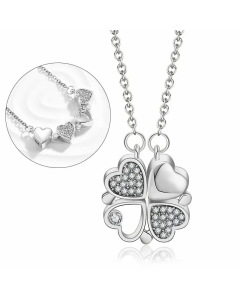 Simple Style Leaf Rhinestones Inlaid Titanium Steel Necklace Colorza