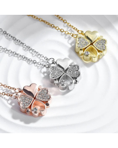 Simple Style Leaf Rhinestones Inlaid Titanium Steel Necklace Colorza