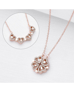 Love Heart Opening and Closing Four-Leaf Clover Zircon Pendant Titanium Steel Necklace