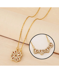 Love Heart Opening and Closing Four-Leaf Clover Zircon Pendant Titanium Steel Necklace