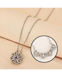 Love Heart Opening and Closing Four-Leaf Clover Zircon Pendant Titanium Steel Necklace