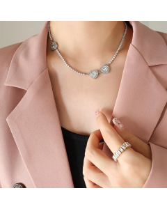 Texture Inlay Zircon Heart Shape Titanium Steel Necklace Colorza
