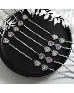 Texture Inlay Zircon Heart Shape Titanium Steel Necklace Colorza