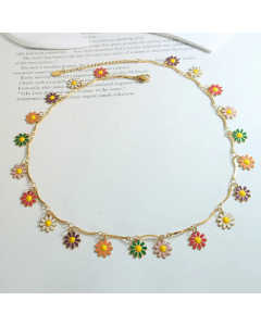 Vacation Colorful Flower Titanium Steel Enamel Gold Plated Pendant Necklace Colorza