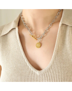 Fashion Butterfly Pearl Tassel Titanium Steel Plating Pendant Necklace Colorza -Steel Color-01