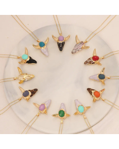 Bohemian Cattle Inlay Resin Pendant Stainless Steel Necklace Colorza