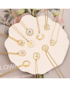 Fashion Shell Plating Moon Flower Butterfly Stainless Steel Pendant Necklace Colorza