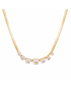 Classic Style Gold Plated Zircon Square Titanium Steel Necklace Colorza